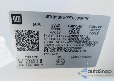 2025 Buick Envista Sport Touring Fwd from USA, damaged, VIN KL47LBEP0SB240139